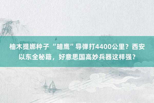 柚木提娜种子 “暗鹰”导弹打4400公里？西安以东全秘籍，好意思国高妙兵器这样强？